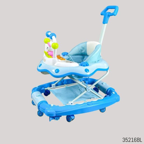 Baby Musical Walker Cum Rocker With Push Handle - Blue