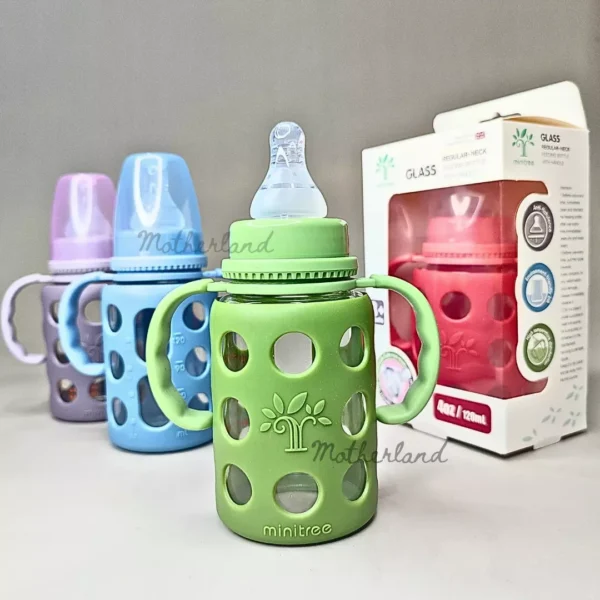 Minitree Regular Neck Glass Feeding Bottle With Handle 3m+ 120ml