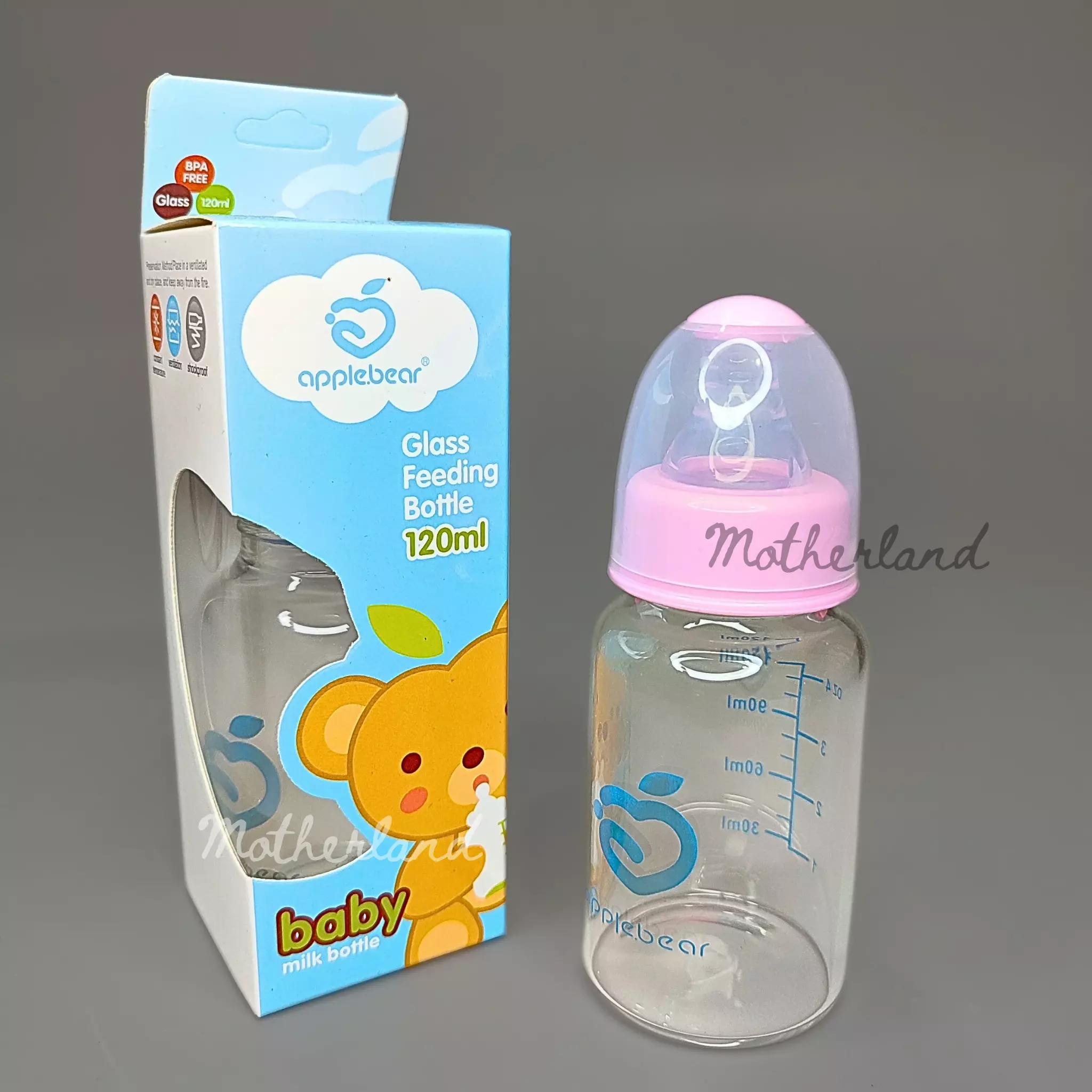 Applebear Glass Milk Feeding Bottle - 120 ml - Image 1
