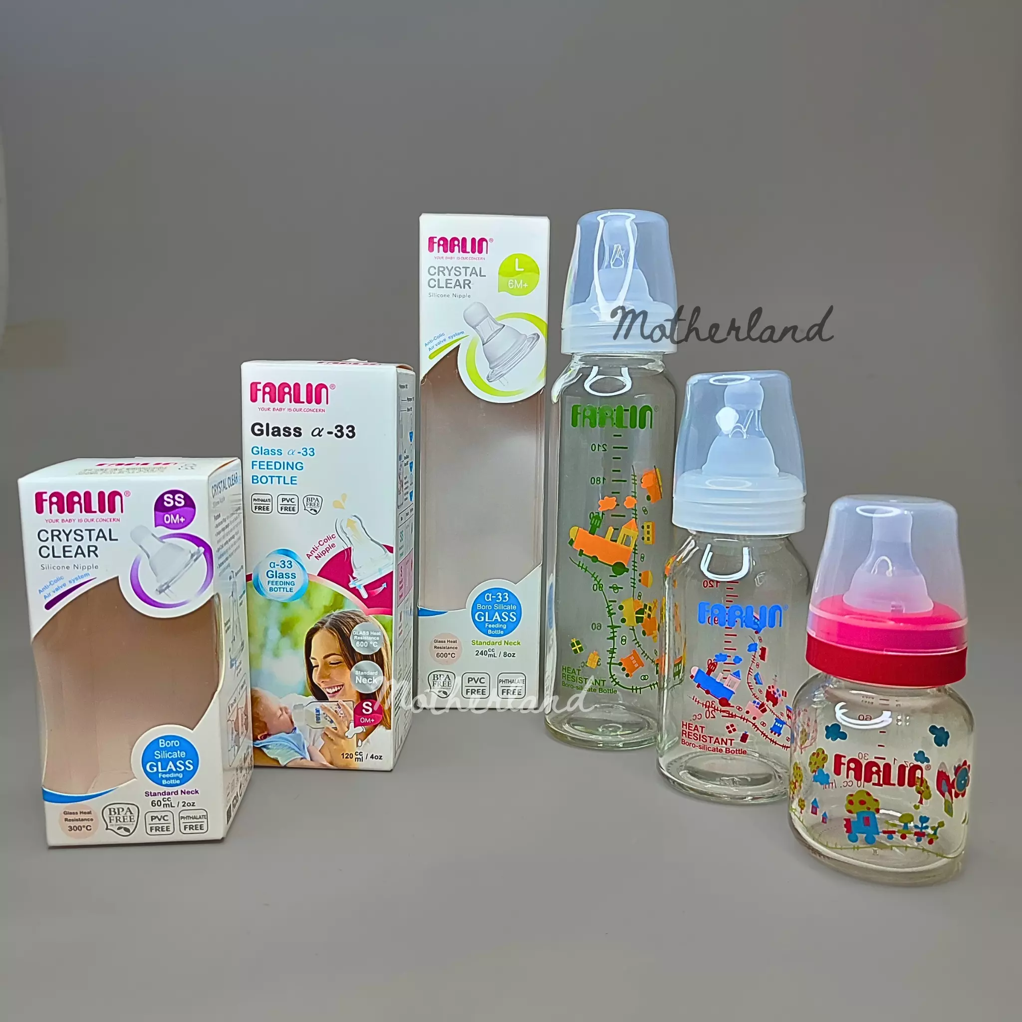 Farlin Heat Resistant Glass Feeding Bottle, MomFit, Anti-Colic Design - Image 1