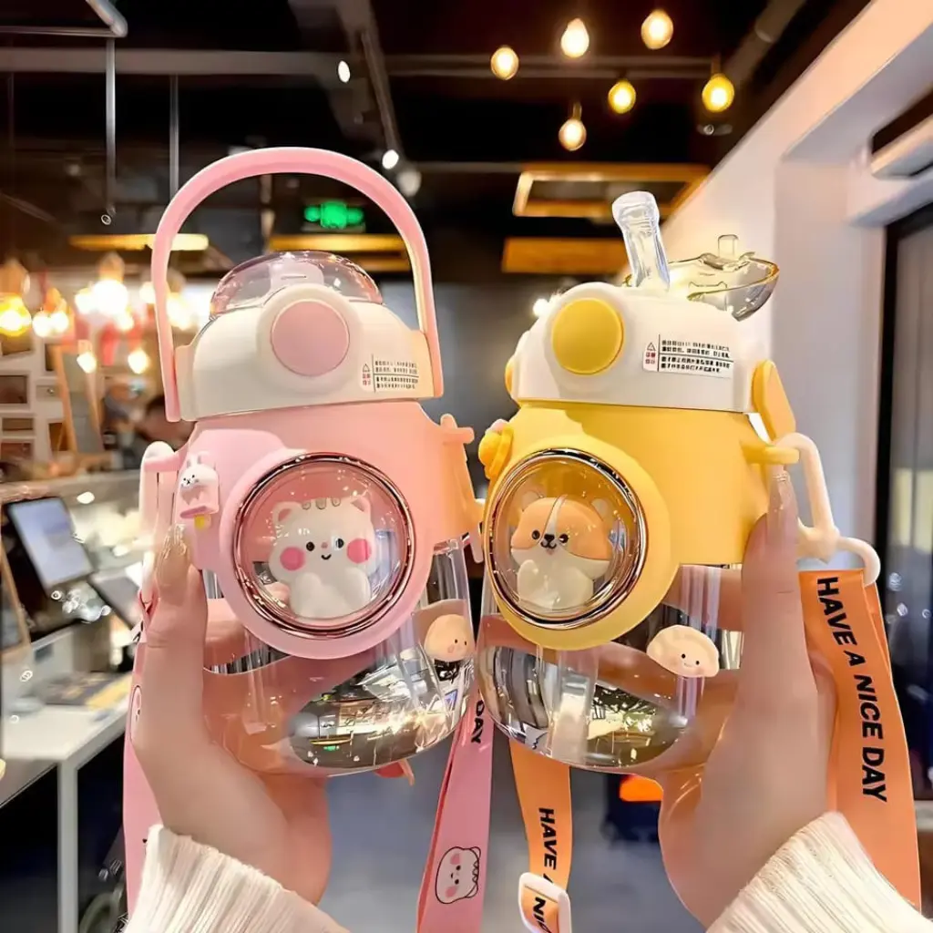 Kawaii Straw Water Mum pot Bottles Children Cup Traveling Hiking Camping - 820 ml - Image 1