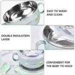 Stainless Steel Baby Feeding Spoon Bowl with Lid - Image 3