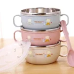 Stainless Steel Baby Feeding Spoon Bowl with Lid - Image 2