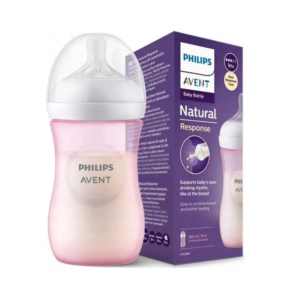 Philips Avent Natural Response Color Baby Feeding Bottle Wide Neck PP 1m+ 260ml Single Bottle - Image 1