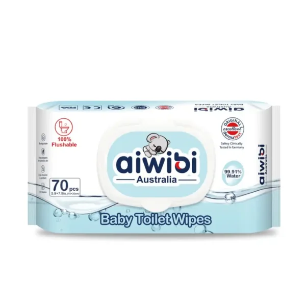aiwibi Australia Flushable Baby Toilet Wipes 100% Biodegradable - 70 pcs
