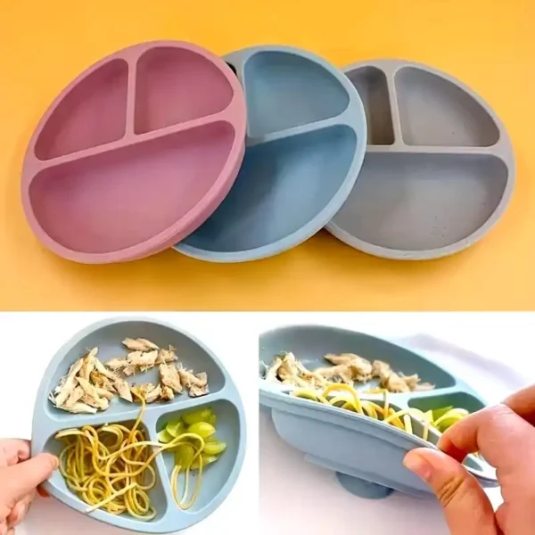 Silicone Feeding Plate with Lid & Spoon - 4 pcs