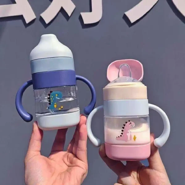 Dino Transparent Water Bottle With Soft Silicon Sippy Mum Pot For Kids - 220 ml