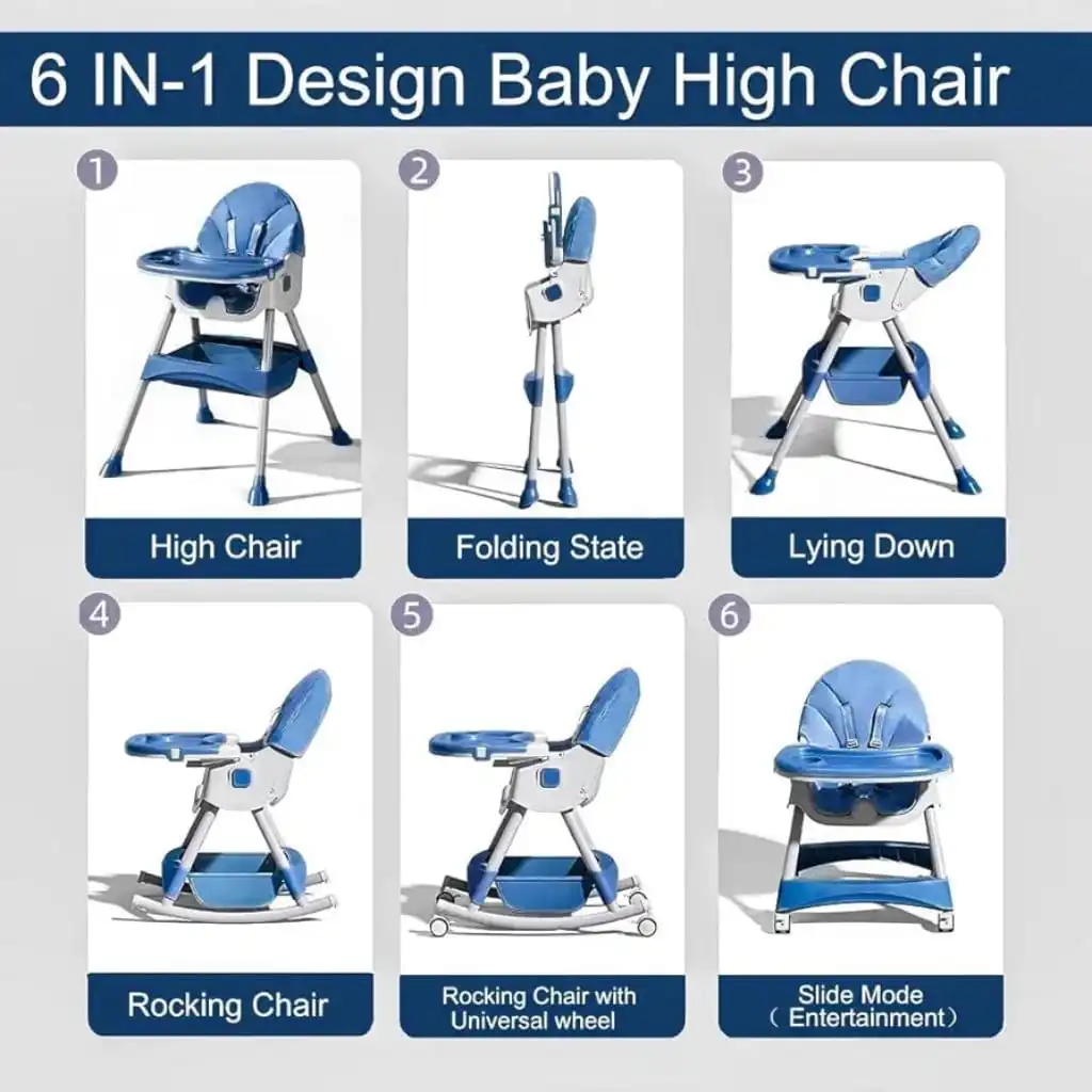 8131B 6-in-1 Rocking High Chair | Feeding, Adjustable Hight & Tray - China 8131B 6-in-1 Rocking High Chair | Feeding, Adjustable Hight & Tray - China - Image 1